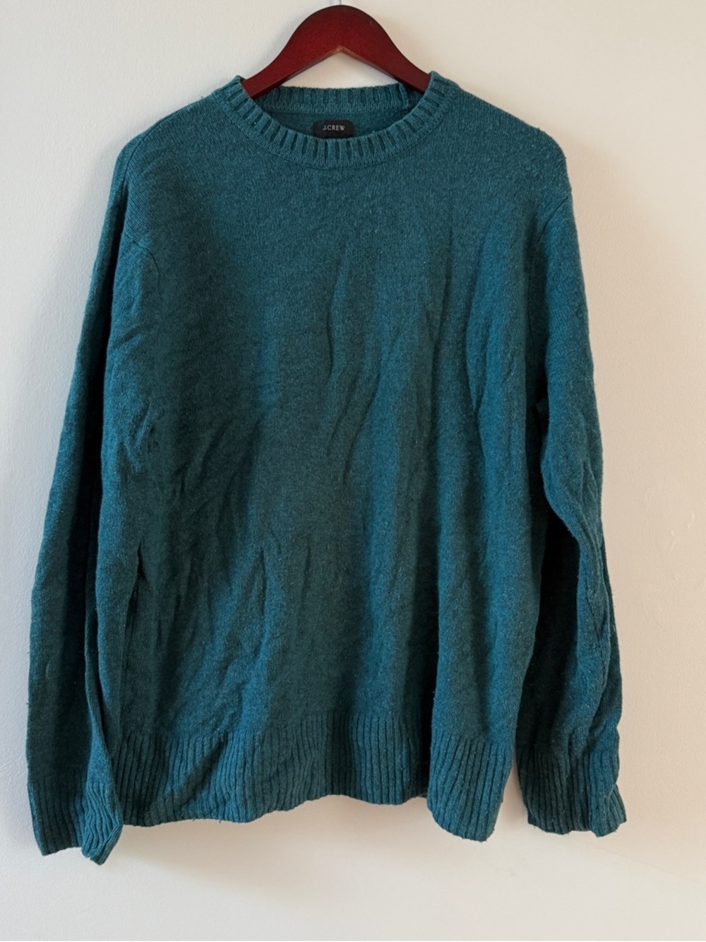 J. CREW Men's Dark Green Rugged Merino Wool Heathered Crewneck Sweater Size L